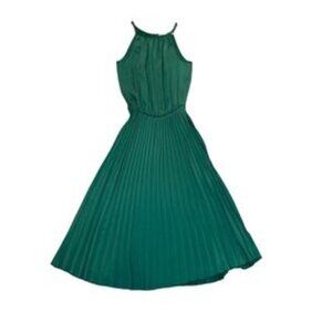 Mi Ami (Francesca's) Green Halter Midi Dress w/ Crisp Pleats - Size L